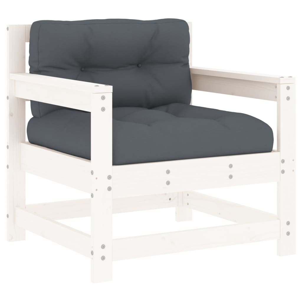 7 Piece Garden Lounge Set with Cushions White Solid Wood