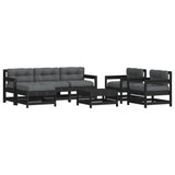 7 Piece Garden Lounge Set with Cushions Black Solid Wood - Front View