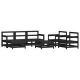 7 Piece Garden Lounge Set with Cushions Black Solid Wood - Side View
