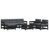 7 Piece Garden Lounge Set with Cushions Black Solid Wood - Front View