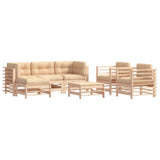 7 Piece Garden Lounge Set with Cushions Solid Wood - Front View