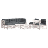 7 Piece Garden Lounge Set with Cushions White Solid Wood - Front View