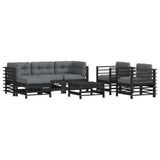 7 Piece Garden Lounge Set with Cushions Black Solid Wood - Front View