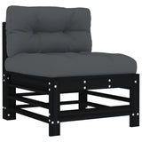 7 Piece Garden Lounge Set with Cushions Black Solid Wood - Rear View