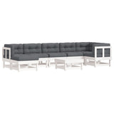 8 Piece Garden Lounge Set with Cushions White Solid Wood - Front View