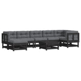 8 Piece Garden Lounge Set with Cushions Black Solid Wood - Front View