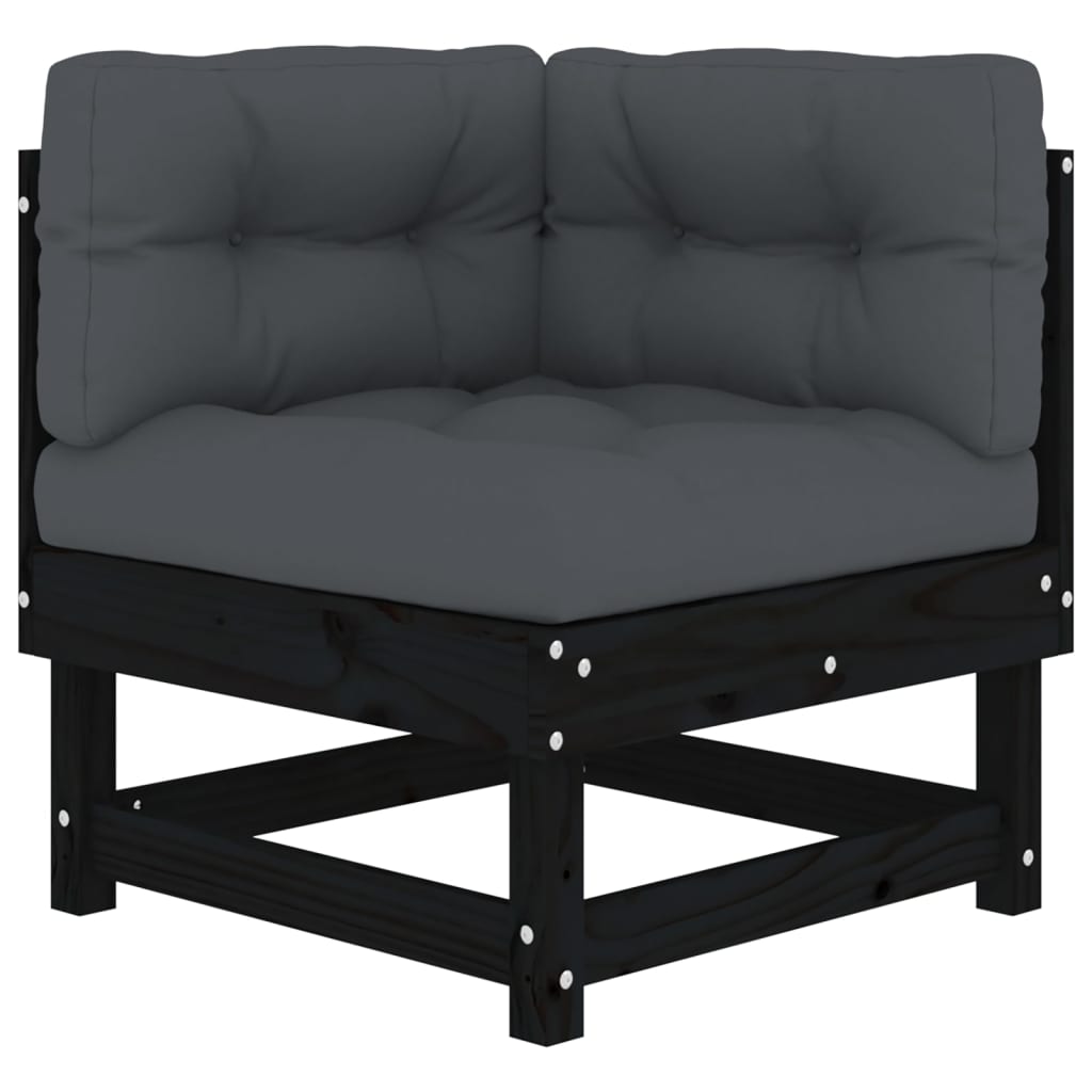 8 Piece Garden Lounge Set with Cushions Black Solid Wood