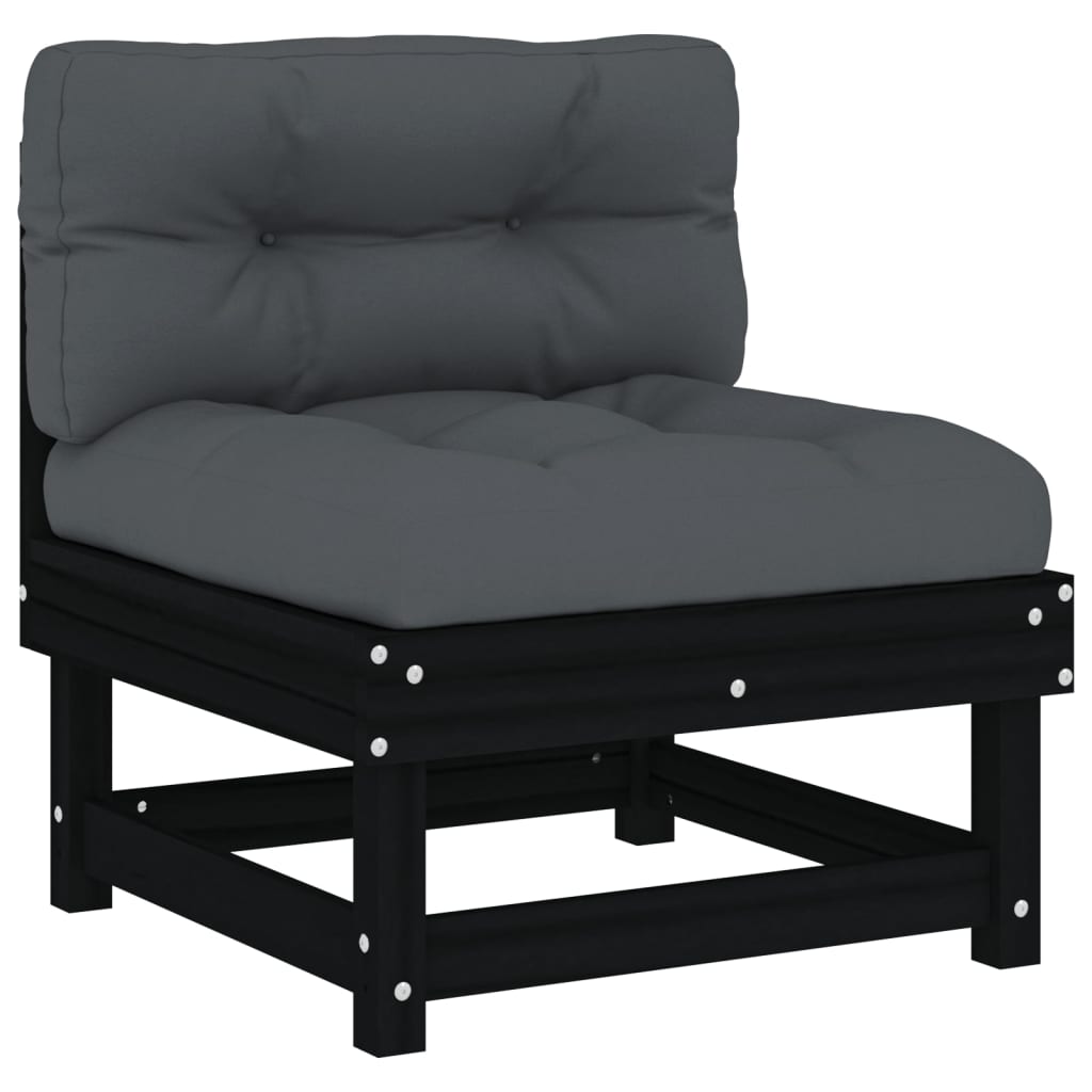 8 Piece Garden Lounge Set with Cushions Black Solid Wood