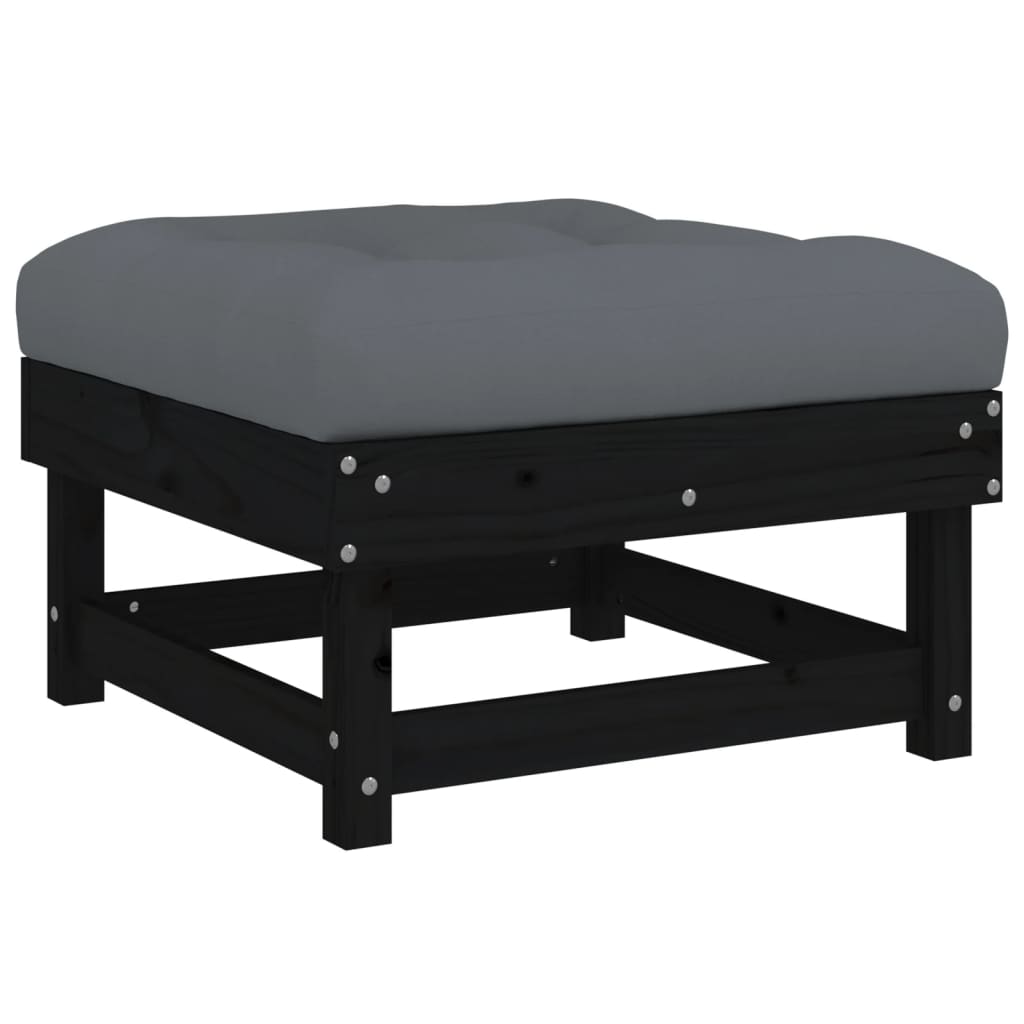 8 Piece Garden Lounge Set with Cushions Black Solid Wood