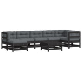 8 Piece Garden Lounge Set with Cushions Black Solid Wood - Front View
