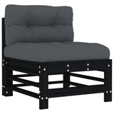 8 Piece Garden Lounge Set with Cushions Black Solid Wood - 45-Degree Angle