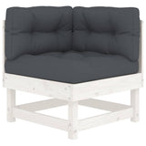 8 Piece Garden Lounge Set with Cushions White Solid Wood - 45-Degree Angle
