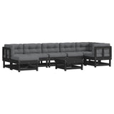 8 Piece Garden Lounge Set with Cushions Black Solid Wood - Front View