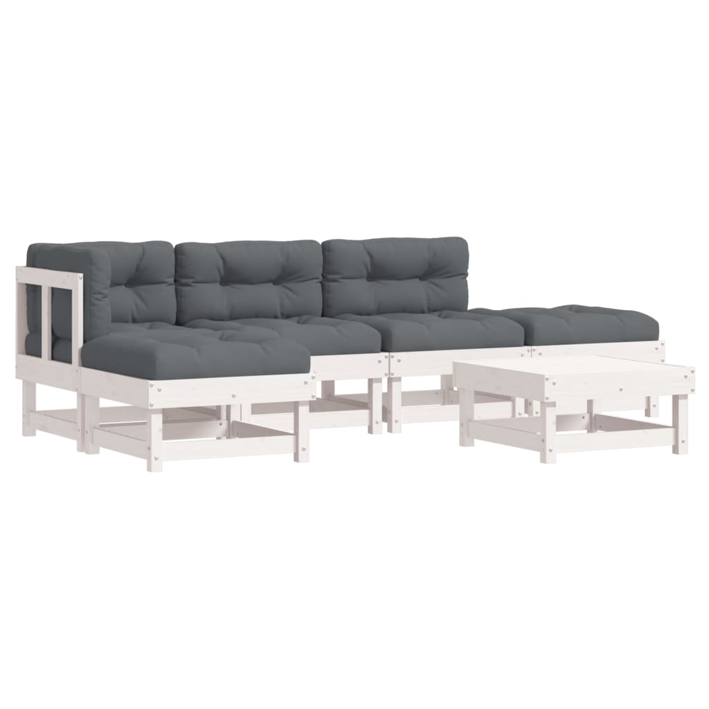 6 Piece Garden Lounge Set with Cushions White Solid Wood