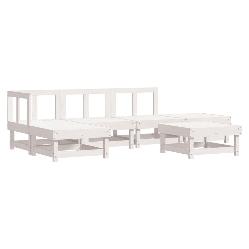 6 Piece Garden Lounge Set with Cushions White Solid Wood