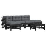 6 Piece Garden Lounge Set with Cushions Black Solid Wood