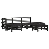 6 Piece Garden Lounge Set with Cushions Black Solid Wood - Side View