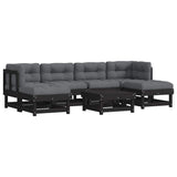 7 Piece Garden Lounge Set with Cushions Black Solid Wood - Front View