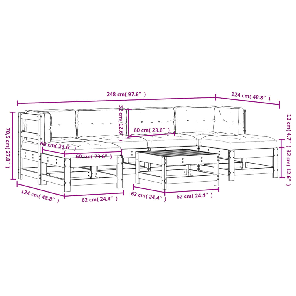 7 Piece Garden Lounge Set with Cushions Solid Wood