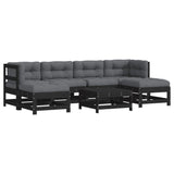 7 Piece Garden Lounge Set with Cushions Black Solid Wood - Front View