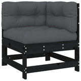 7 Piece Garden Lounge Set with Cushions Black Solid Wood - 45-Degree Angle