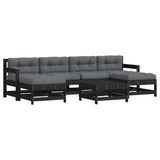 7 Piece Garden Lounge Set with Cushions Black Solid Wood - Front View