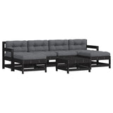 7 Piece Garden Lounge Set with Cushions Black Solid Wood - Front View