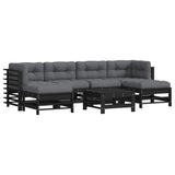 7 Piece Garden Lounge Set with Cushions Black Solid Wood - Front View