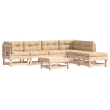 7 Piece Garden Lounge Set with Cushions Solid Wood - Front View
