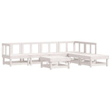 7 Piece Garden Lounge Set with Cushions White Solid Wood - Side View