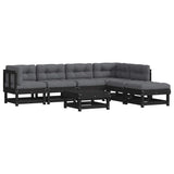 7 Piece Garden Lounge Set with Cushions Black Solid Wood - Front View