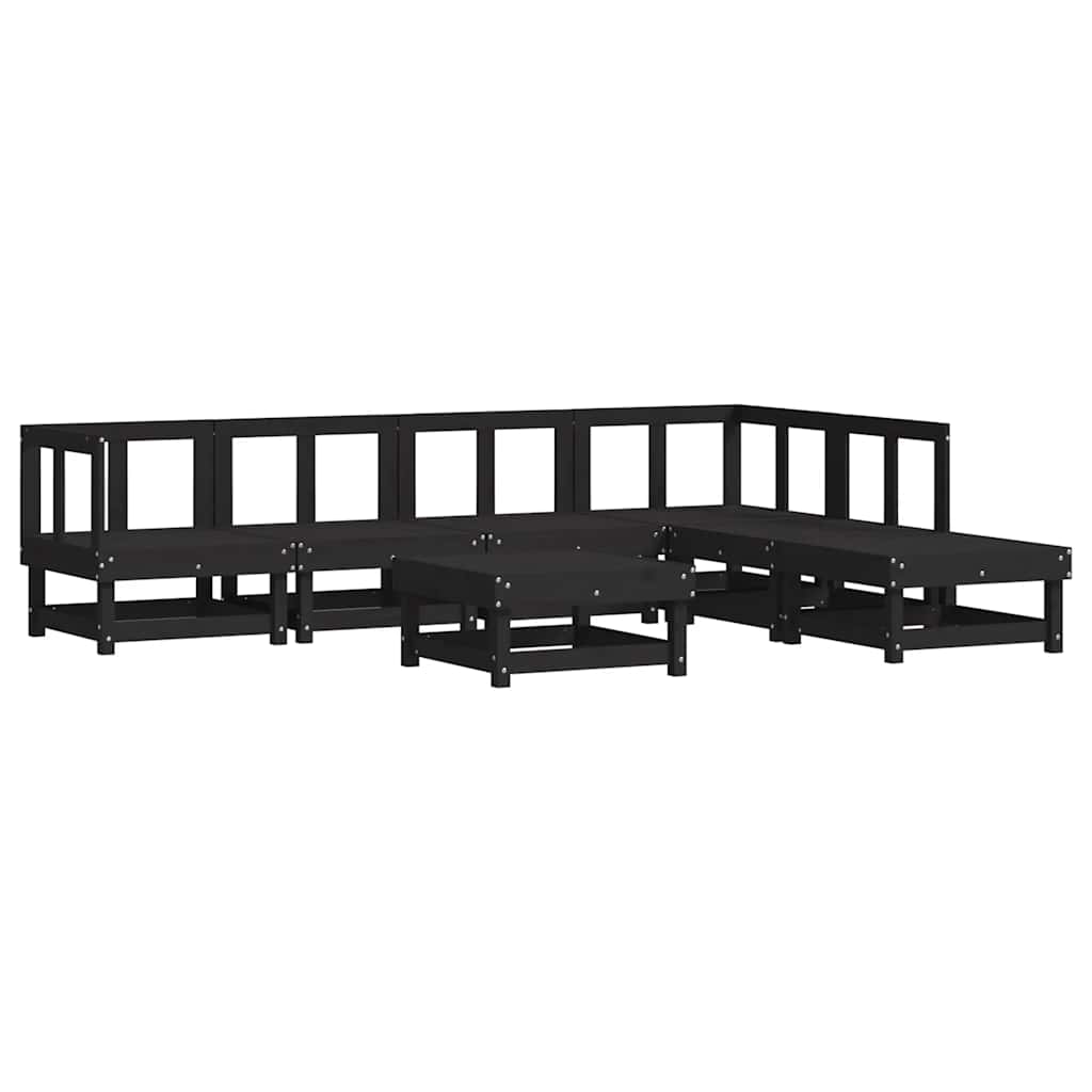 7 Piece Garden Lounge Set with Cushions Black Solid Wood
