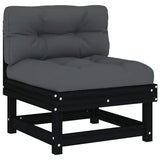 7 Piece Garden Lounge Set with Cushions Black Solid Wood - 45-Degree Angle