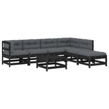 7 Piece Garden Lounge Set with Cushions Black Solid Wood - Front View