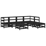7 Piece Garden Lounge Set with Cushions Black Solid Wood - Side View