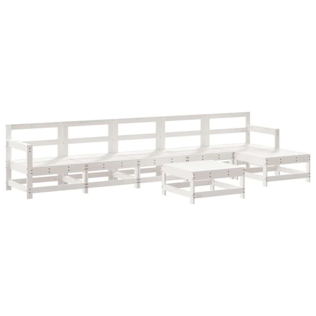 7 Piece Garden Lounge Set with Cushions White Solid Wood