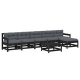 7 Piece Garden Lounge Set with Cushions Black Solid Wood - Front View