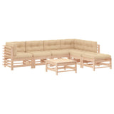 7 Piece Garden Lounge Set with Cushions Solid Wood - Front View