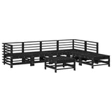 7 Piece Garden Lounge Set with Cushions Black Solid Wood - Side View