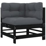 7 Piece Garden Lounge Set with Cushions Black Solid Wood - 45-Degree Angle