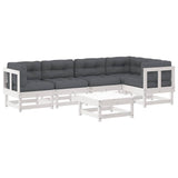 6 Piece Garden Lounge Set with Cushions White Solid Wood - Front View