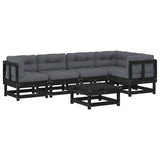 6 Piece Garden Lounge Set with Cushions Black Solid Wood - Front View