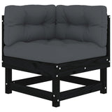 6 Piece Garden Lounge Set with Cushions Black Solid Wood - 45-Degree Angle