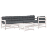 6 Piece Garden Lounge Set with Cushions White Solid Wood - Front View