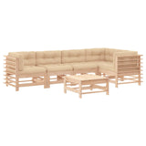 6 Piece Garden Lounge Set with Cushions Solid Wood - Front View
