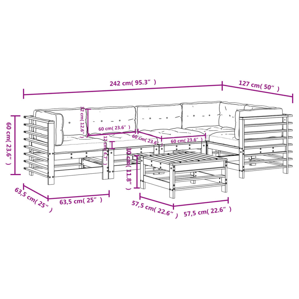 6 Piece Garden Lounge Set with Cushions Solid Wood