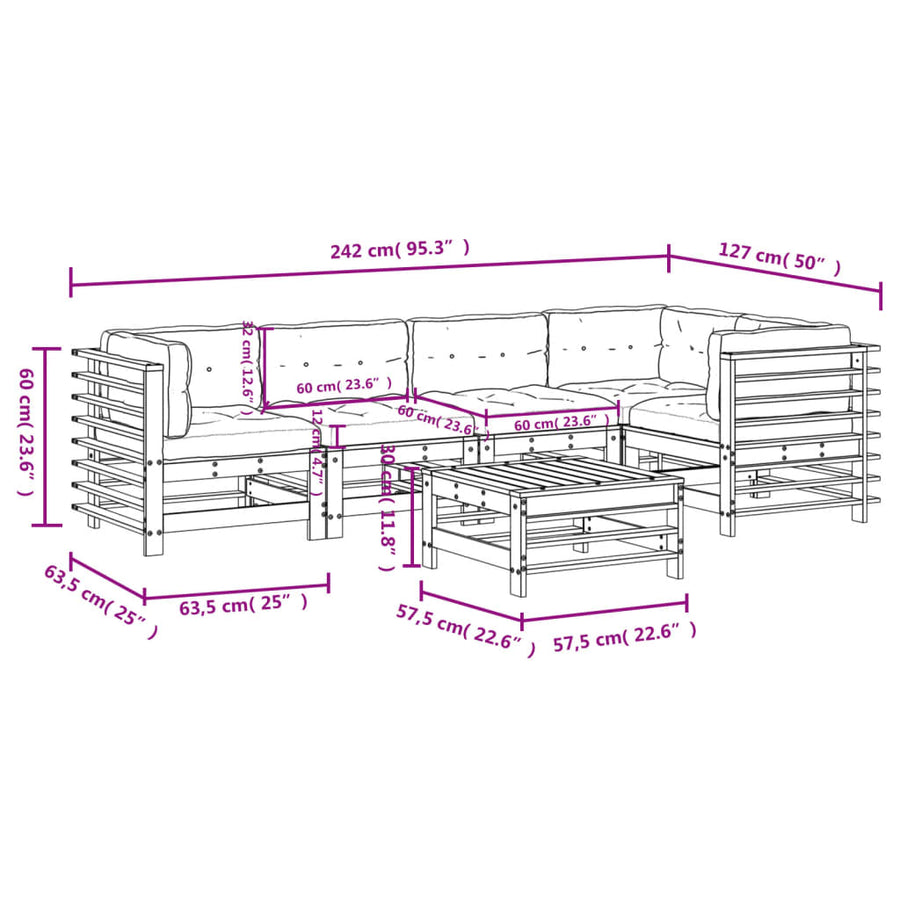6 Piece Garden Lounge Set with Cushions Solid Wood