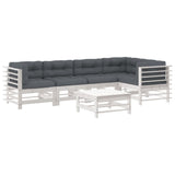 6 Piece Garden Lounge Set with Cushions White Solid Wood - Front View