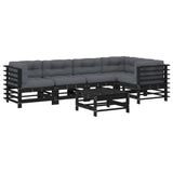6 Piece Garden Lounge Set with Cushions Black Solid Wood - Front View