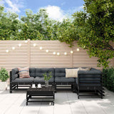 6 Piece Garden Lounge Set with Cushions Black Solid Wood